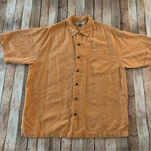 Tommy Bahama mens 100% silk short sleeve button down shirt | size large